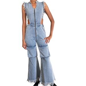 Fashion Nova Distressed Denim Jumpsuit